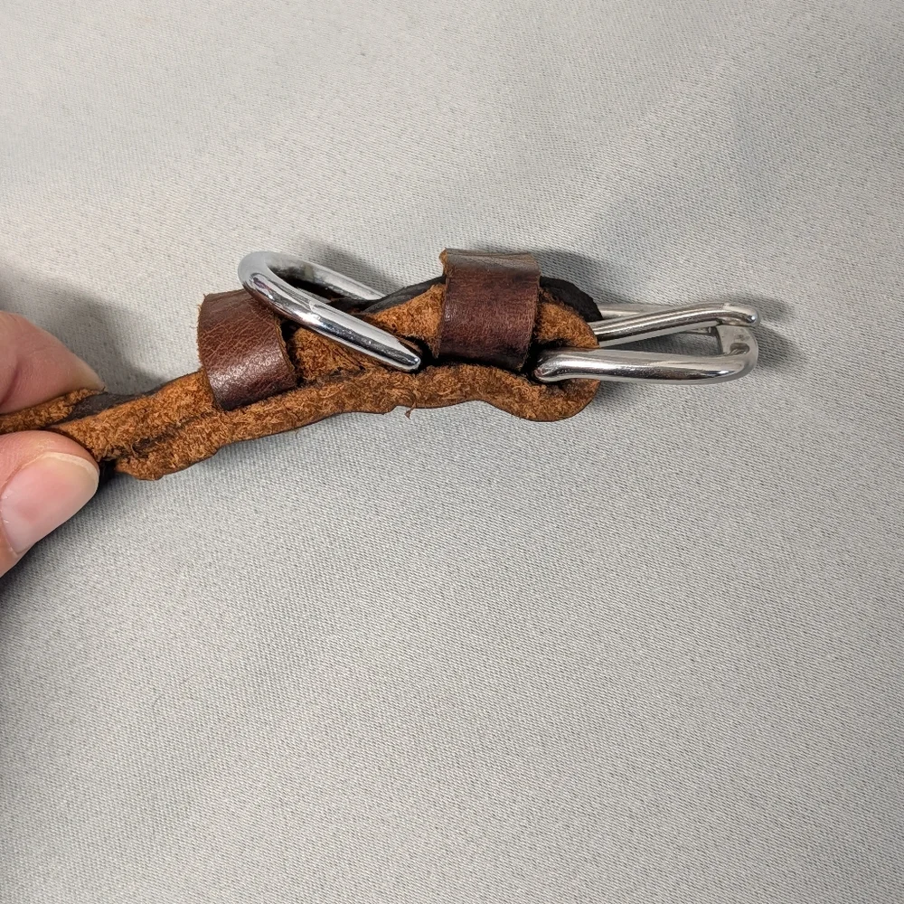 Braided Brown Leather Dog Collar with Silver Buckle (Small Dog)